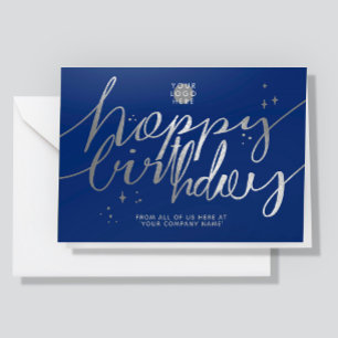 Logo-Imitate Silver Hand Script Navy Blue Geburtst Karte