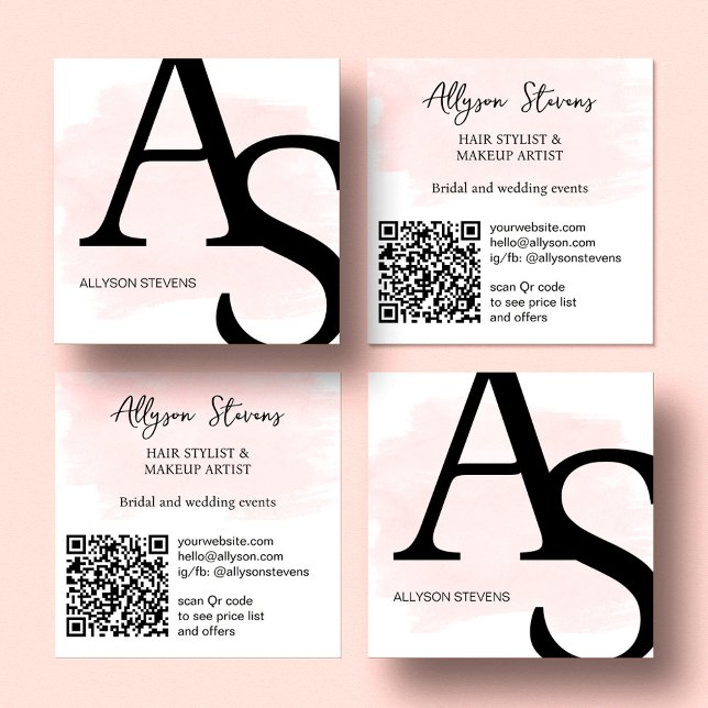 Logo-Initialen rosa Pinselpinsel fett Make-up qr Quadratische Visitenkarte (Von Creator hochgeladen)
