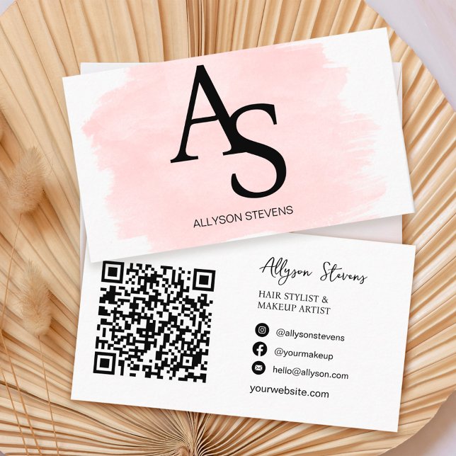 Logo-Initialen Rosa Pinselpinsel Haar-Make-up qr-C Visitenkarte (Von Creator hochgeladen)