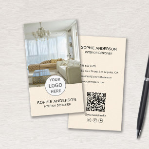 Logo Interior Designer Foto QR Social Media Creme Visitenkarte