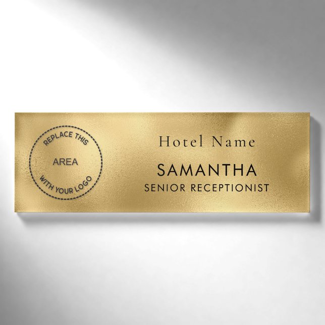 Logo Job Title Hotelpersonal Metallic Gold Namenschild (Vorderseite)
