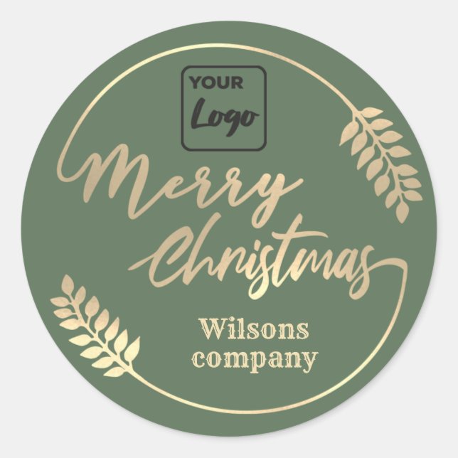 Logo Kalligrafie Frohe Weihnachtskranz Runder Aufkleber (Vorderseite)