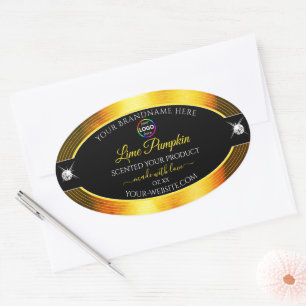 Logo-Label für das Nobal Black Shiny Golden Orange Ovaler Aufkleber