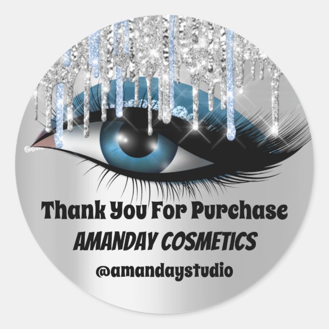 Logo Lashes Erweiterung Makeup Artist Silver Blue Runder Aufkleber (Vorderseite)