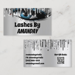 Logo-Lashes Makeup Artist Silver Tropfen QR Code Visitenkarte