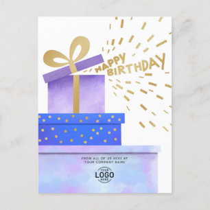 Logo Lila blaue Geschenkboxen hinzufügen Geburtsta Feiertagspostkarte