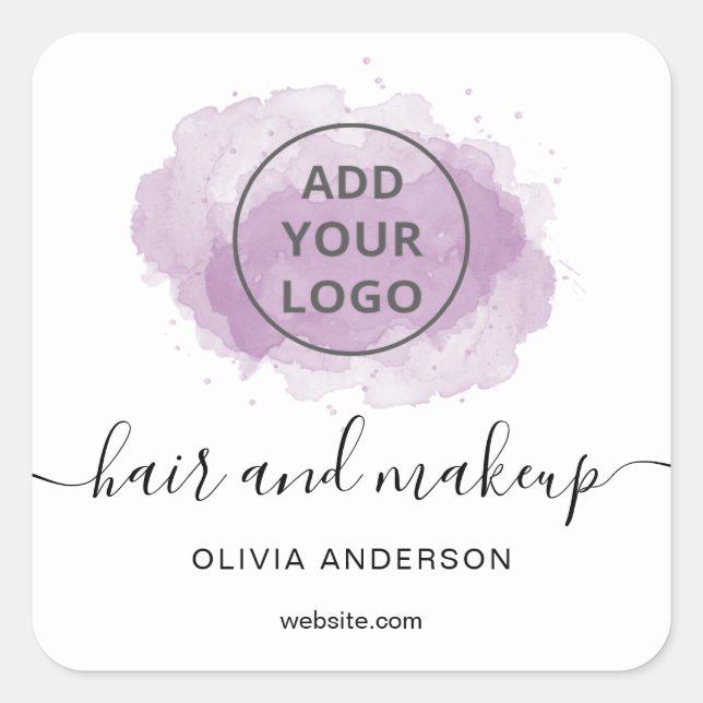 Logo lila Pinseltypografie Haarschminke sq Quadratischer Aufkleber (Vorderseite)