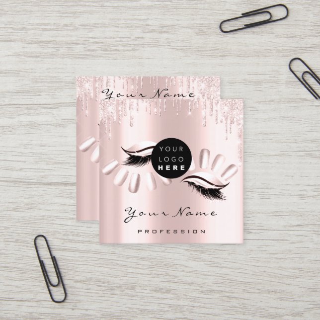 Logo Makeup Artist Haar Nägel Blumenmotiv Rose Ros Quadratische Visitenkarte (Vorderseite/Rückseite Beispiel)