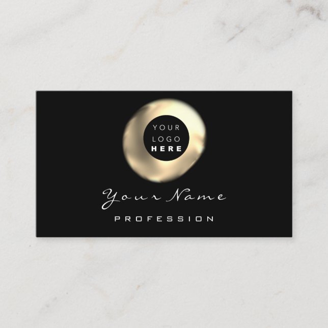 Logo Makeup Artist Hair Nails Floral Gold Schwarz Visitenkarte (Vorderseite)