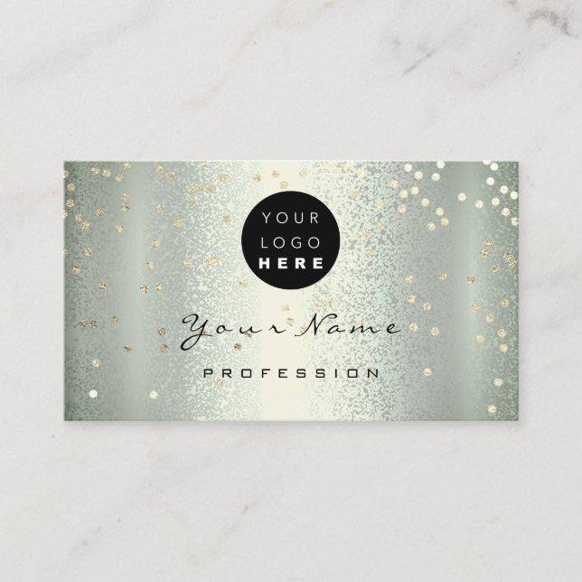 Logo Makeup Artist Hair Nails Green Gold Confetti Visitenkarte (Vorderseite)