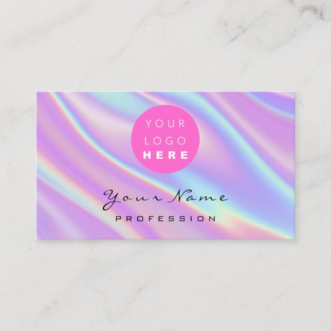 Logo Makeup Artist Hair Nails Holograph Pink Blue Visitenkarte (Vorderseite)