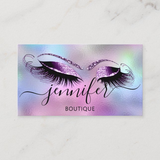 Logo Makeup Boutique Lash Studio Brows Holograph Visitenkarte (Vorderseite)