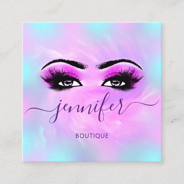 Logo-Makeup-Boutique Lashes Quadratische Visitenkarte (Vorderseite)