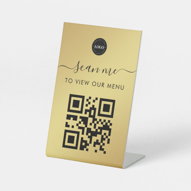 Logo-Markenbezeichnung "Gold Contaceless Scan Me Q Sockelschild (Vorderseite)