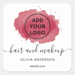 Logo Maroon Pinselstrich Typografie Haarschminke Quadratischer Aufkleber