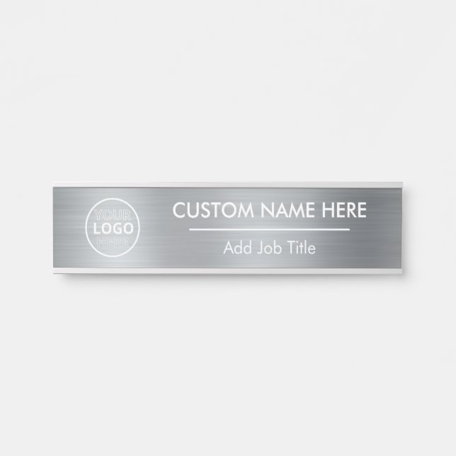 Logo Metallischer Silver Employee Name Türschild (Vorderseite )