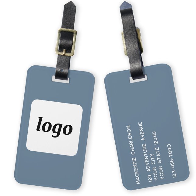 Logo Minimalistisch Dusty Blue Business Gepäckanhänger (Logo with custom text business promotional luggage tag)