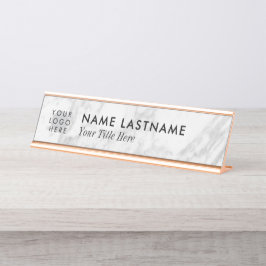 Logo Minimalistisch, graue, weiße Marmorbezeichnun Schreibtischnamensplakette