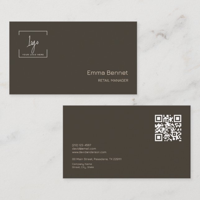 Logo Minimalistisch Name Unternehmen Details Qr-Co Visitenkarte (Vorne/Hinten)