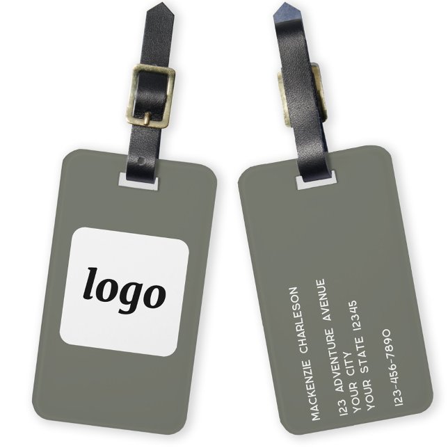Logo Minimalistisch Sage Green Business Gepäckanhänger (Logo with custom text business promotional luggage tag)