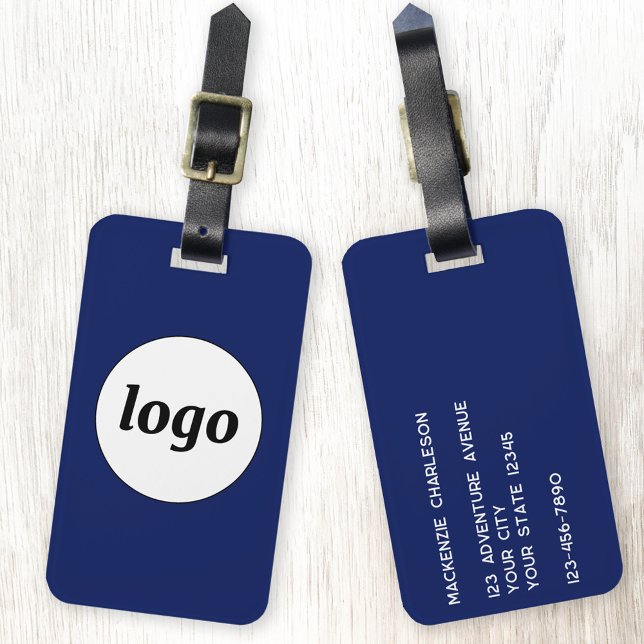 Logo Minimalistisch Werbung Navy Blue Business Gepäckanhänger (Logo business branding promotional navy blue luggage tag)