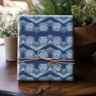 Logo mit blauem Chevron-Muster - Büro-Jubiläum Geschenkpapier
