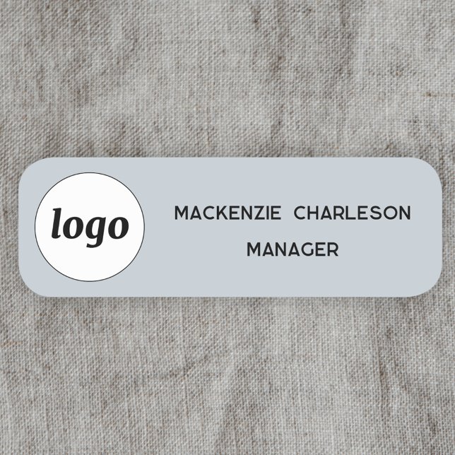 Logo Mitarbeiter Powder Blue Business Namensschild (Simple logo with custom text business branding promotional powder blue name tag badge)