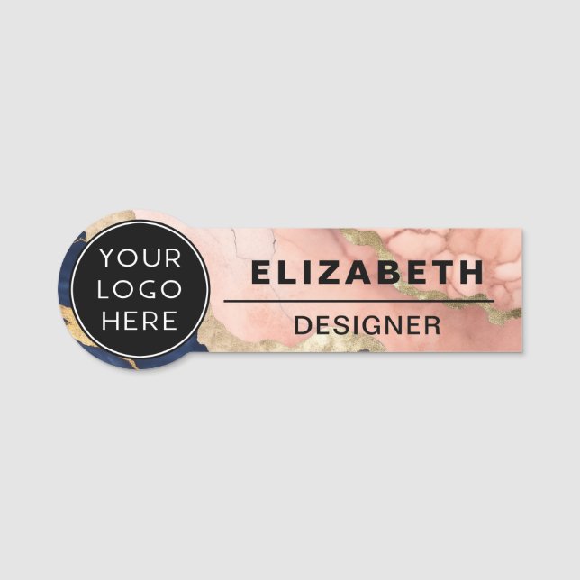 Logo-Mitarbeiter von Navy Blush Agate Company Namensschild (Vorderseite)