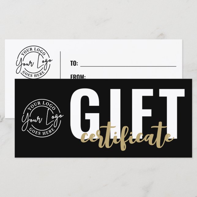 Logo Modern Schwarz Gold Geschäft Geschenkgutschei (Vorne/Hinten)