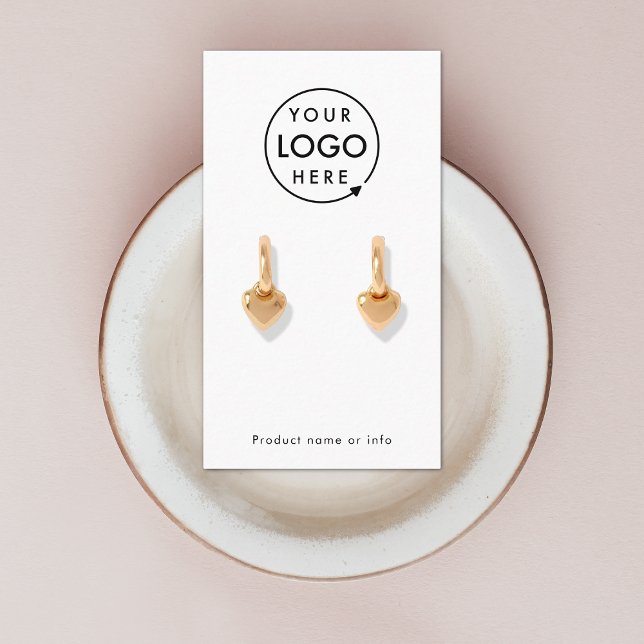Logo Modern White Juwelier Earring Display Card Visitenkarte (Modern minimalist white earring display card by Guava - clean, stylish, and customizable)