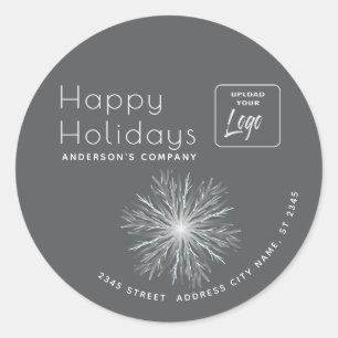Logo moderne Aquarellschneeflocke Happy Holidays Runder Aufkleber
