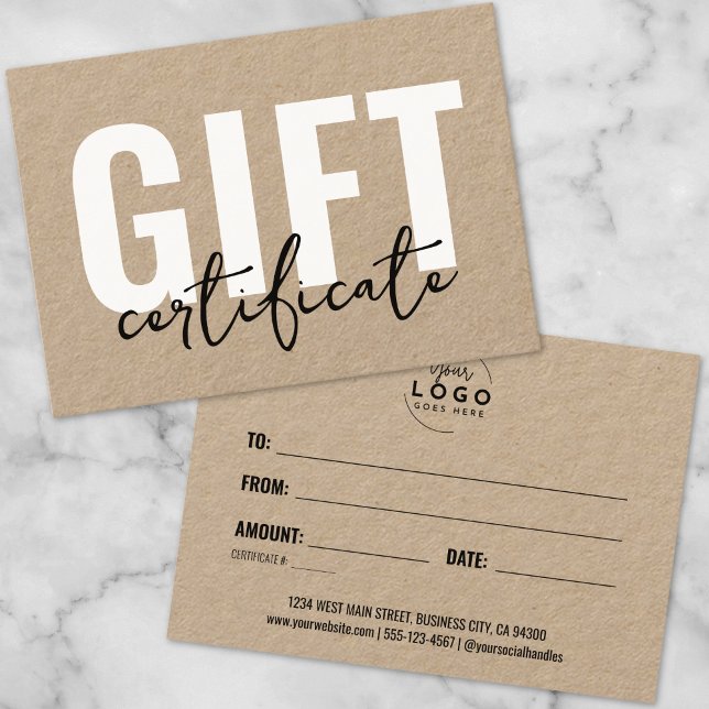 Logo Moderne Certificat Cadeau Entreprise Script (Logo Modern Script Business Gift Certificate)