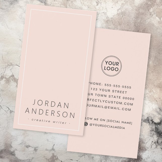 Logo moderne médias sociaux cartes de visite rose  (Modern logo social media blush pink business cards)