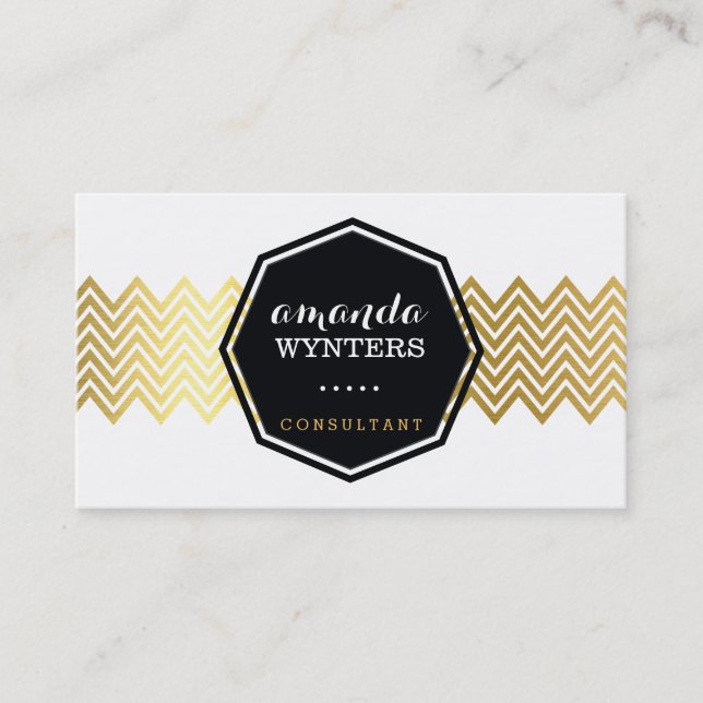 LOGO Modernes Zickzack Muster Goldfolienkatalog Visitenkarte (Vorderseite)