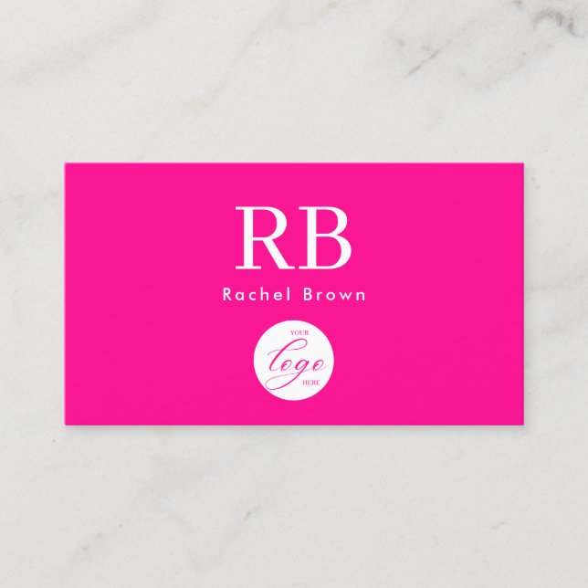 Logo Monogram Hot Pink Minimalistischer QL-Code Visitenkarte (Vorderseite)
