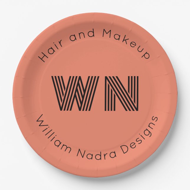 Logo-Monogramm rosafarbenes Rundpapier Pappteller (Vorderseite)