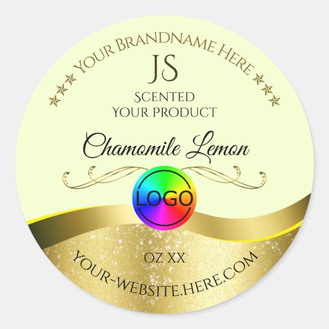 Logo Monogramme or jaune clair Wavy Étiquette de p (Devant)
