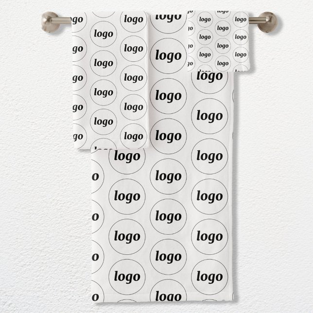 Logo Motif Business Promotion Branding Blanc (Simple logo pattern business promotional towel set for hospitality, sponsorship, client & customers)