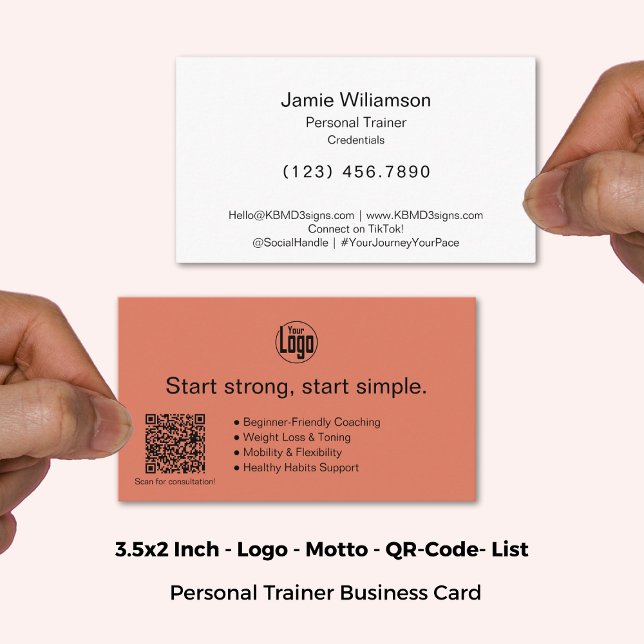 Logo Motto Services Burnt Orange Personal Trainer Visitenkarte (3.5x2 Inch, Logo Motto Services Burnt Orange Personal Trainer Business Card)