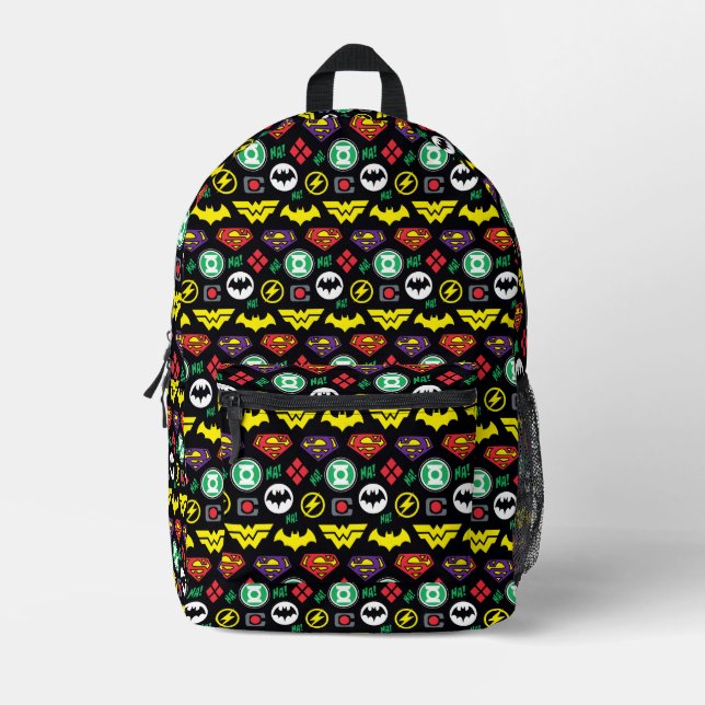 Logo-Muster der Chibi Justice League Bedruckter Rucksack (Vorderseite)