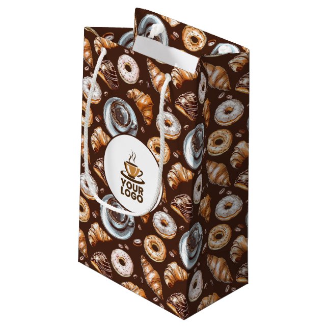 Logo-Muster für das Coffee Bakery Coffee Café Kleine Geschenktüte (Rückseite Schrägansicht)