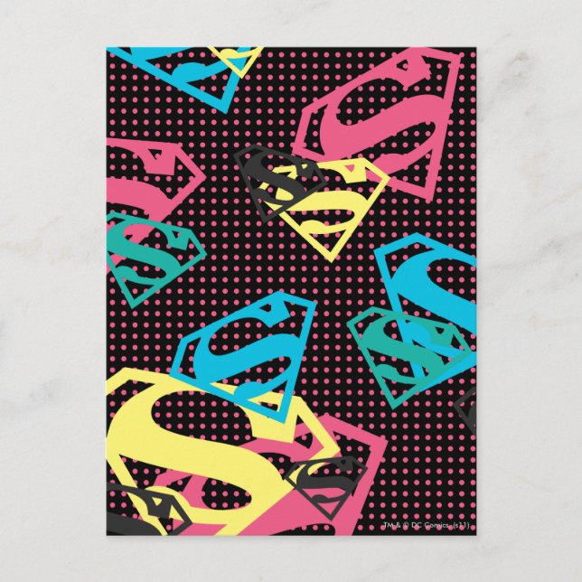 Logo-Muster und Polka-Punkte für Supergirl Postkarte (Vorderseite)