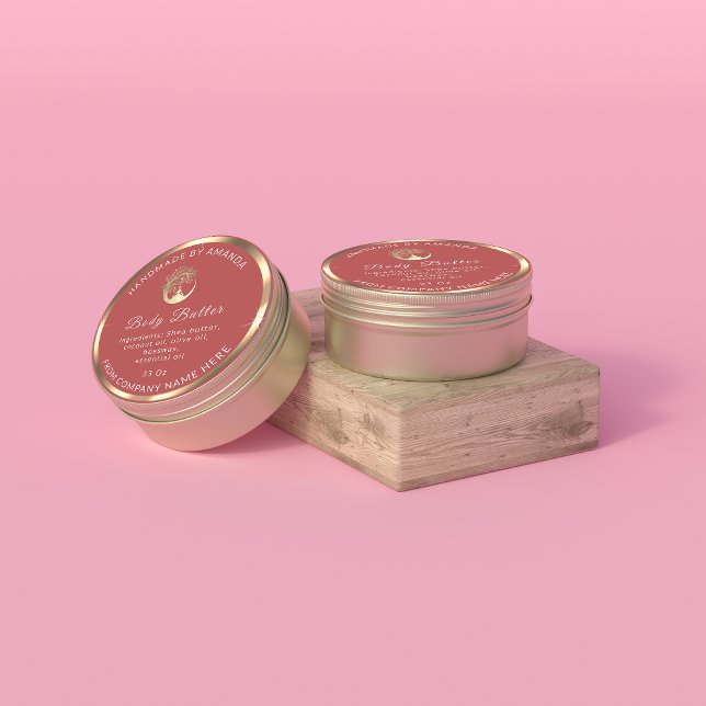 Logo Name Body Butter Kosmetik Gold Dunkelrosa Runder Aufkleber (Von Creator hochgeladen)