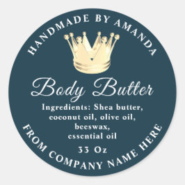 Logo Name Body Butter Scrub Golden Crown Blue Runder Aufkleber