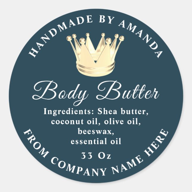 Logo Name Body Butter Scrub Golden Crown Blue Runder Aufkleber (Vorderseite)