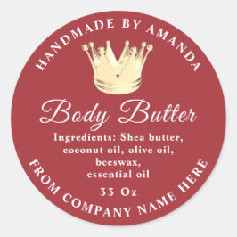 Logo Name Body Butter Scrub Golden Crown Burgundy Runder Aufkleber