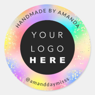 Logo Name Gold Confetti Farbtherapie Holograph Runder Aufkleber