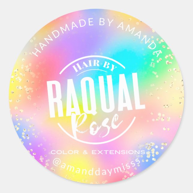 Logo Name Gold Pink Farbtherapie Holograph Runder Aufkleber (Vorderseite)