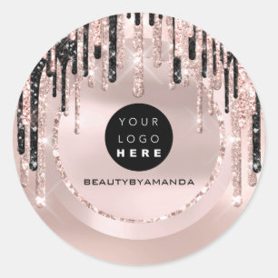 Logo Name Hair Makeup Künstler Tropfen Glitzer Ros Runder Aufkleber
