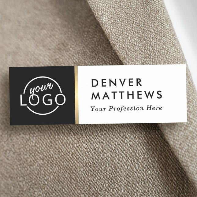 Logo, Name und Titel Klasse Schwarz-weiß Namensschild (Logo, name and title classy black white name tag)